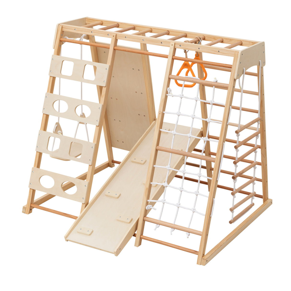 9-in-1 Slide and Climbing Wall Wooden Play Structure | OROA Kids