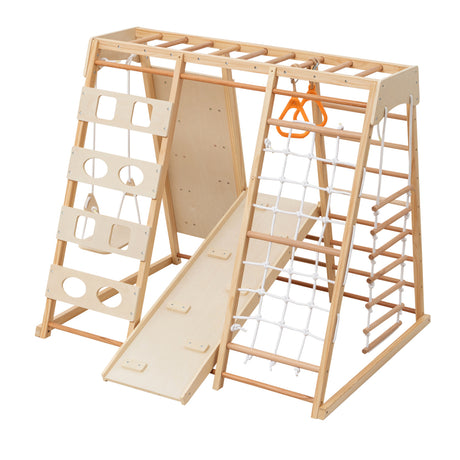 9-in-1 Slide and Climbing Wall Wooden Play Structure | OROA Kids