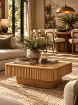 Fluted Natural Wood Lift-Top Coffee Table | OROA