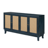 Blue Rattan 4-Door Storage Sideboard Cabinet | OROA