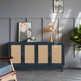 Blue Rattan 4-Door Storage Sideboard Cabinet | OROA