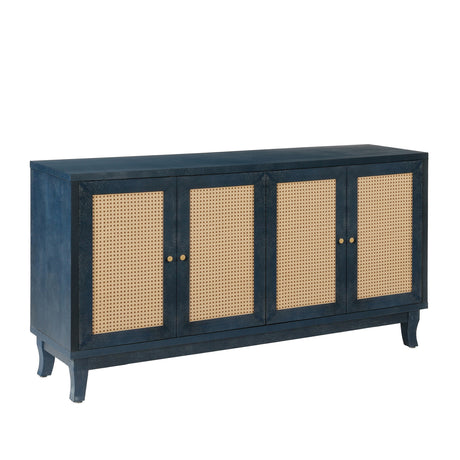Blue Rattan 4-Door Storage Sideboard Cabinet | OROA