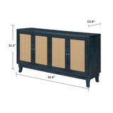 Blue Rattan 4-Door Storage Sideboard Cabinet | OROA