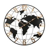Modern European furniture - Modern Black Metal World Map Wall Clock - www.oroa.com