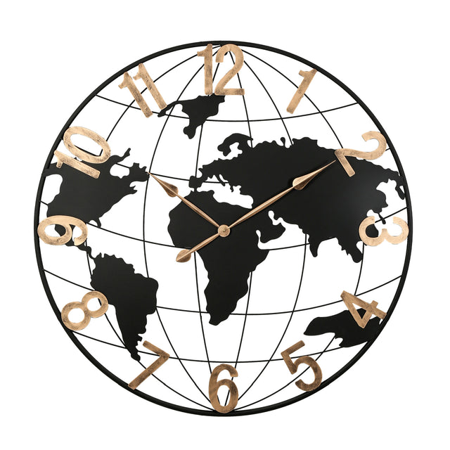 Modern European furniture - Modern Black Metal World Map Wall Clock - www.oroa.com