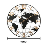 Modern European furniture - Modern Black Metal World Map Wall Clock - www.oroa.com