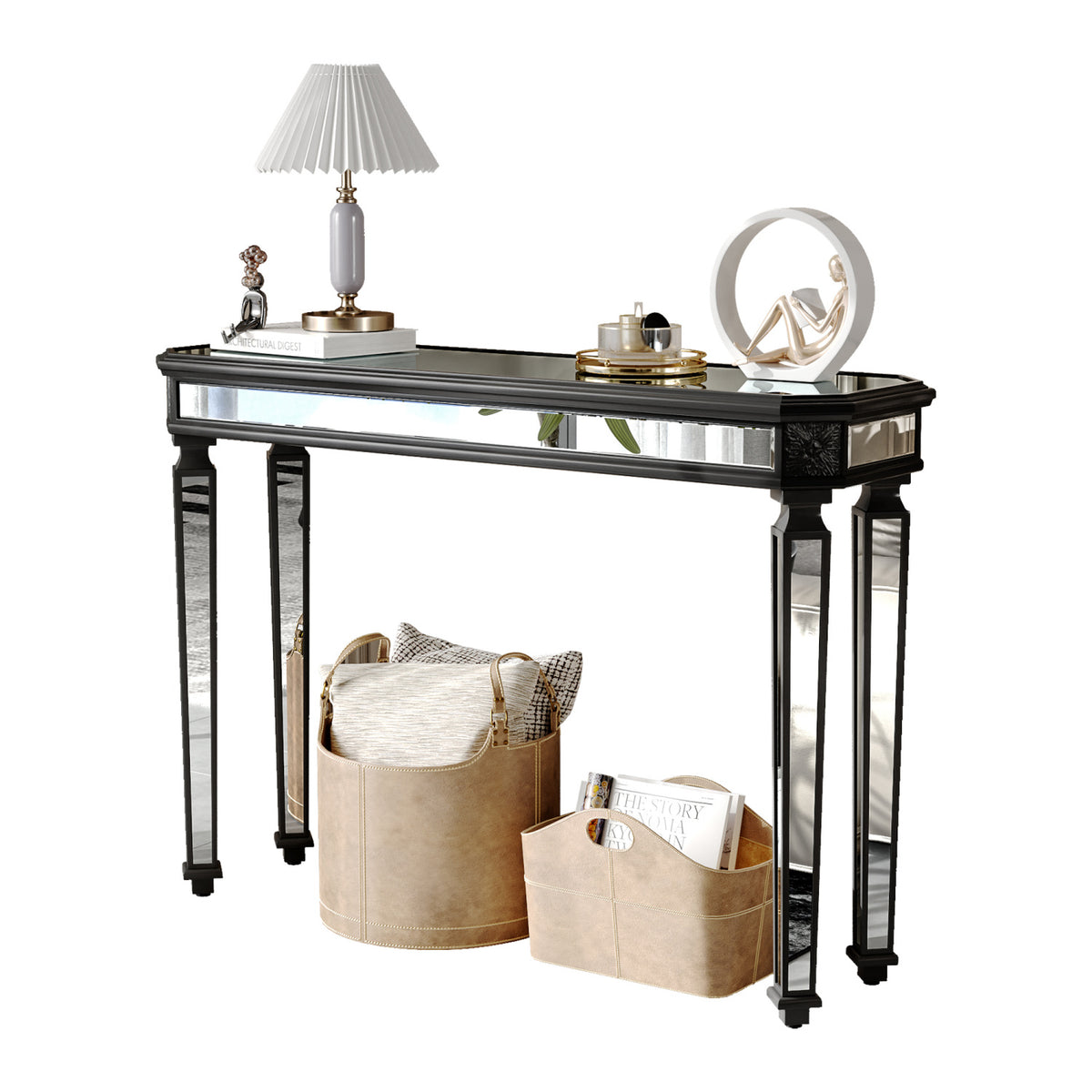 Modern European furniture - Black Vintage Wood Mirror Console Table - www.oroa.com