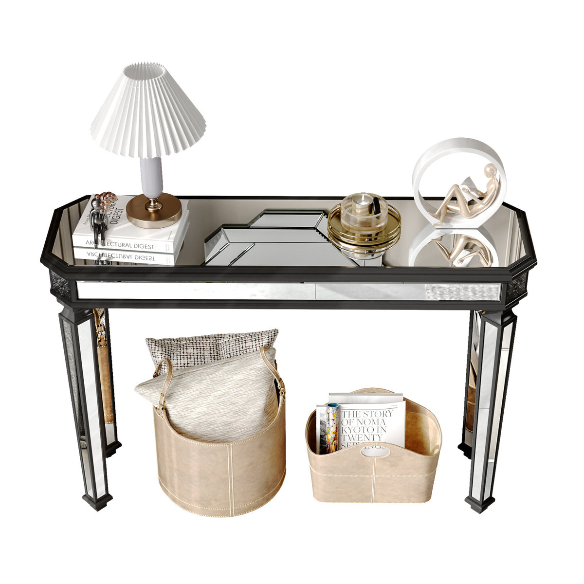 Modern European furniture - Black Vintage Wood Mirror Console Table - www.oroa.com