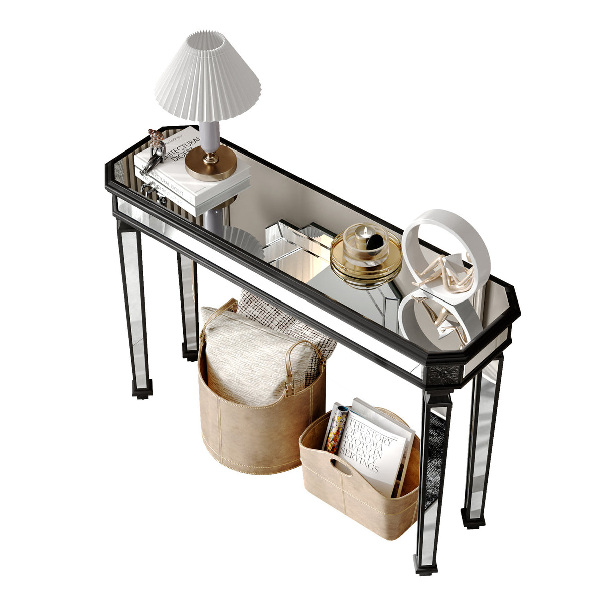 Modern European furniture - Black Vintage Wood Mirror Console Table - www.oroa.com