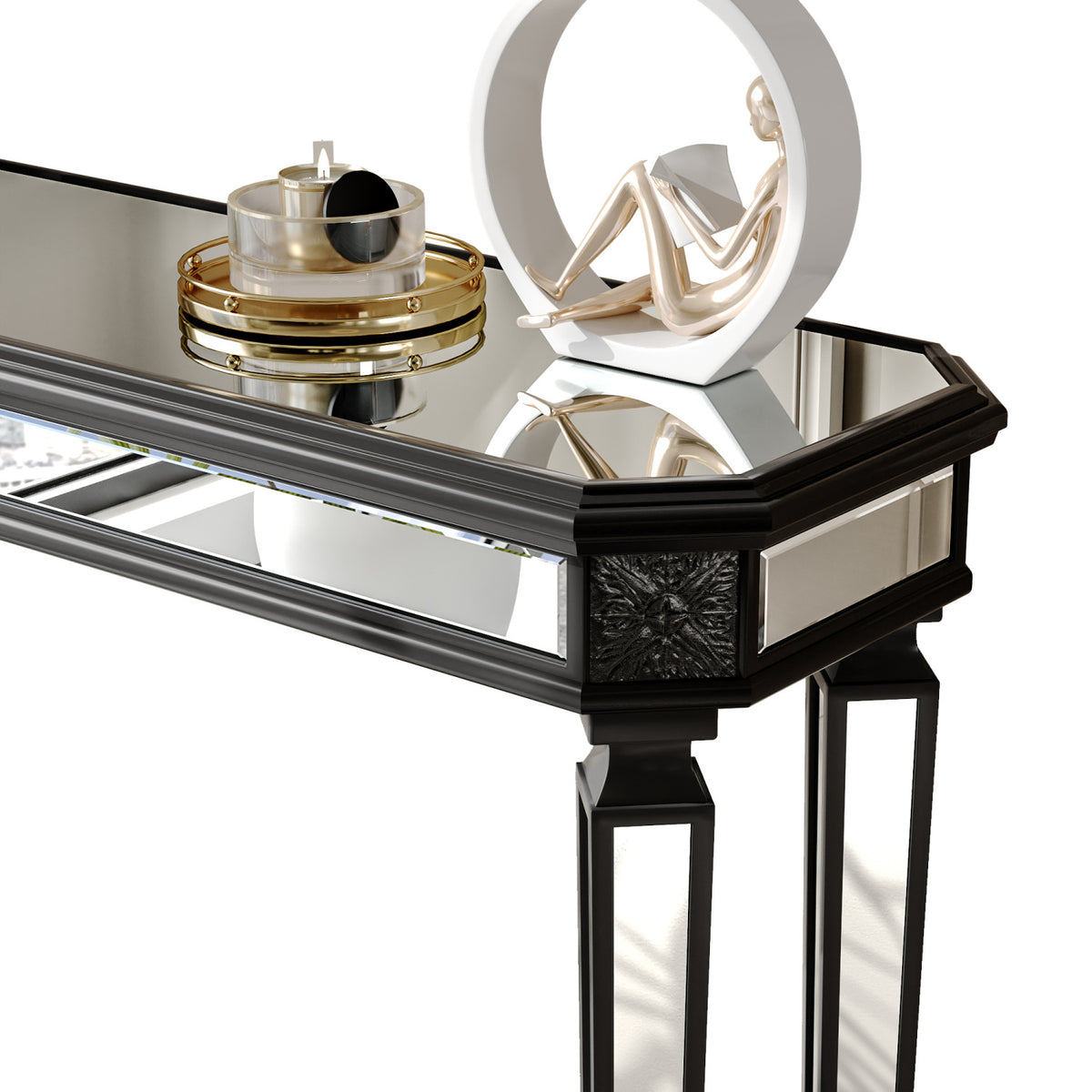 Modern European furniture - Black Vintage Wood Mirror Console Table - www.oroa.com