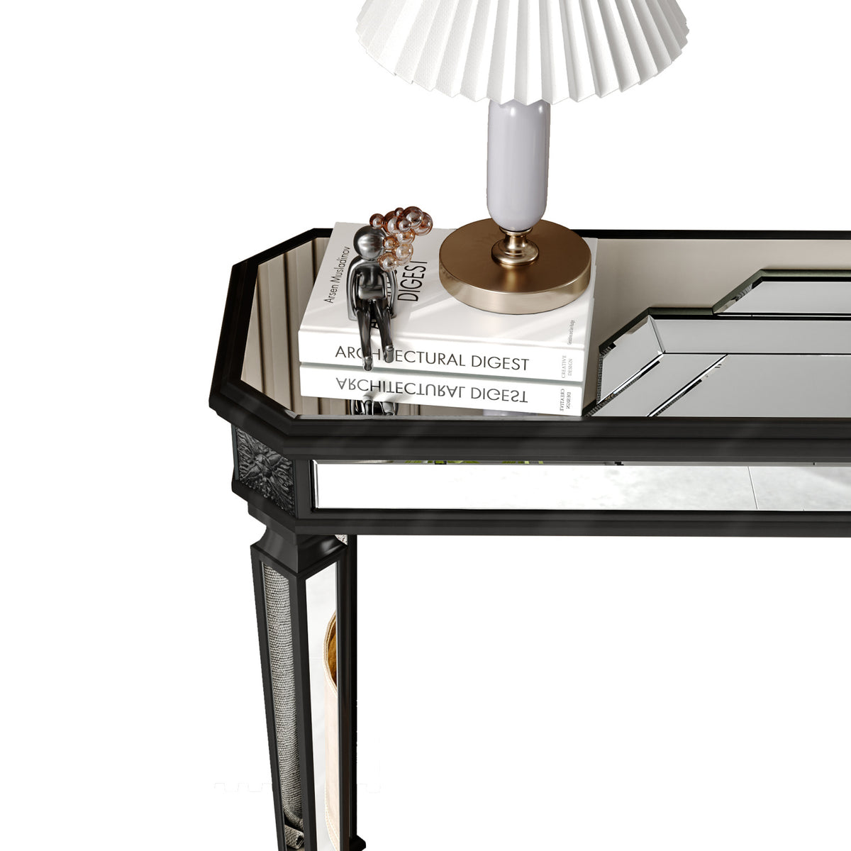 Modern European furniture - Black Vintage Wood Mirror Console Table - www.oroa.com