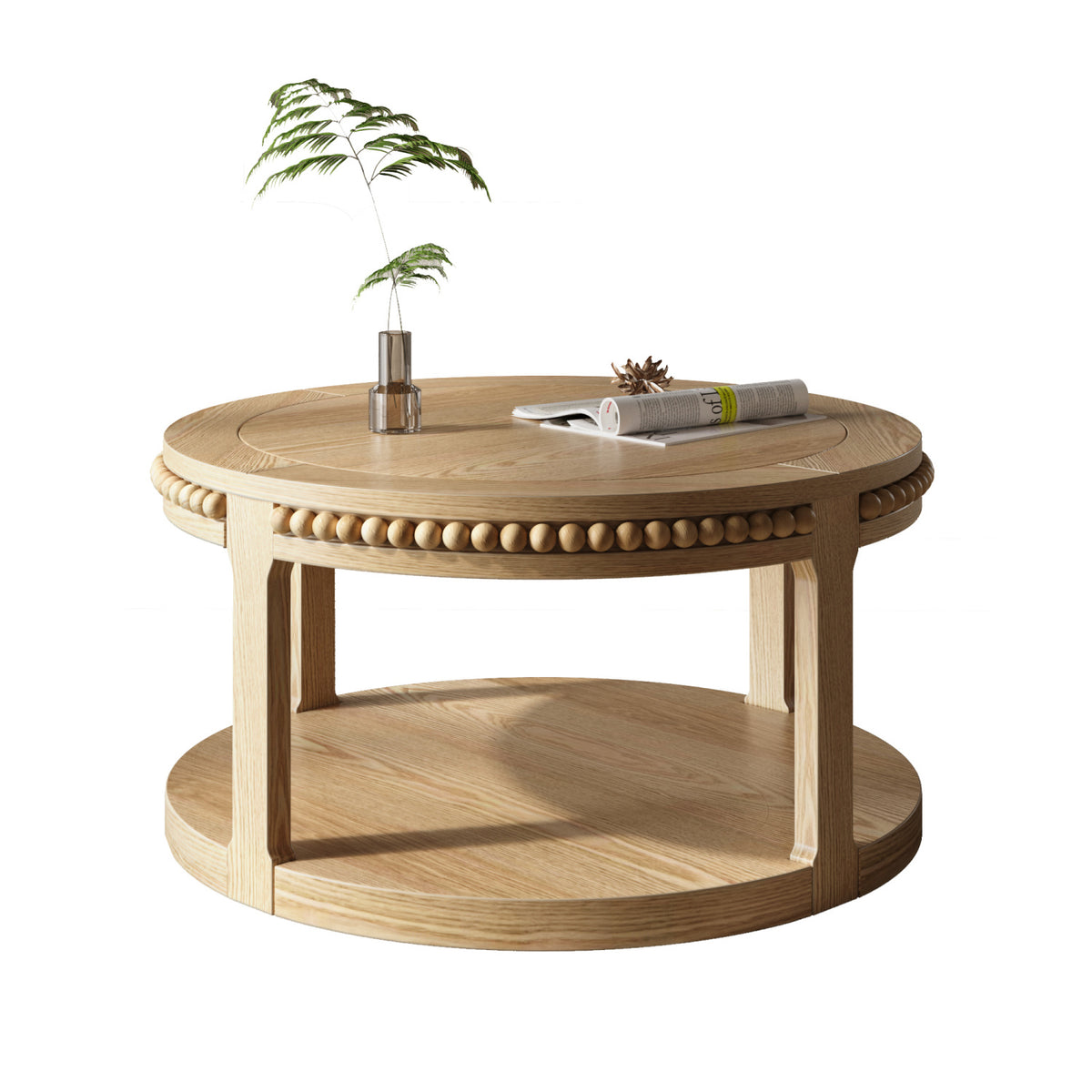 Round Two-Tier Solid Wood Coffee Table | OROA
