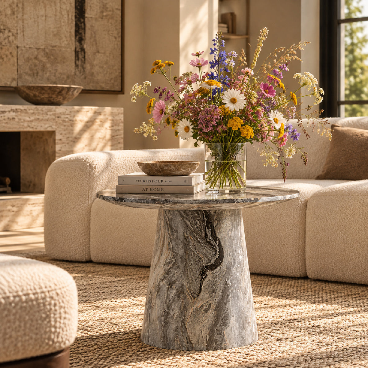 Gray Textured Circular Coffee Table by OROA