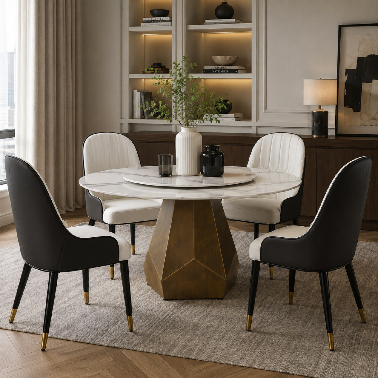 Round White Marble Dining Table Set | OROA