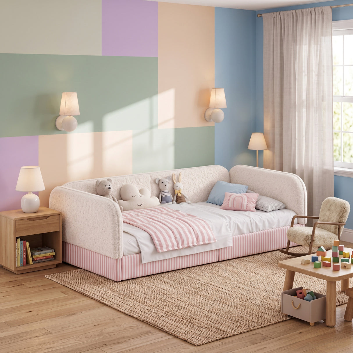 Twin Upholstered Montessori Floor Bed with Guardrails | OROA Kids