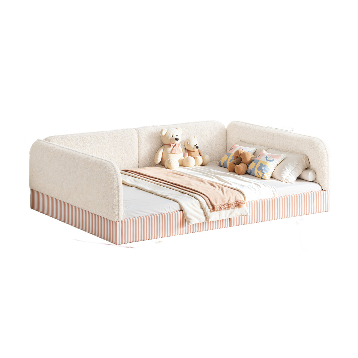 Queen Upholstered Montessori Floor Bed with Guardrails | OROA Kids