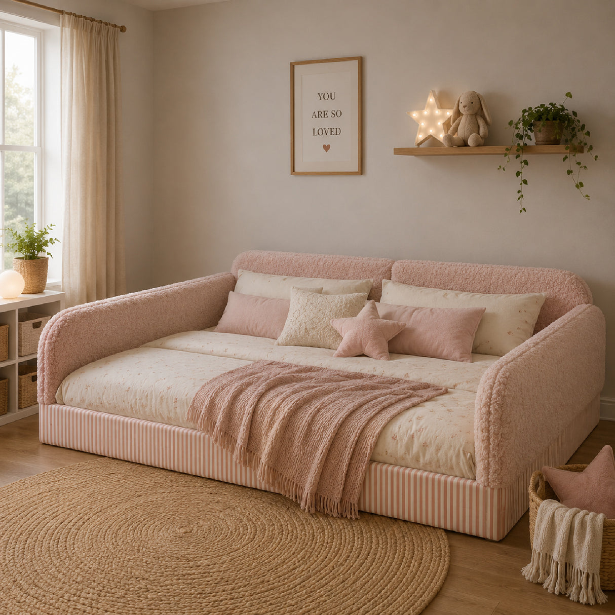 Queen Size Upholstered Teddy Fleece Floor Bed Frame | OROA Kids
