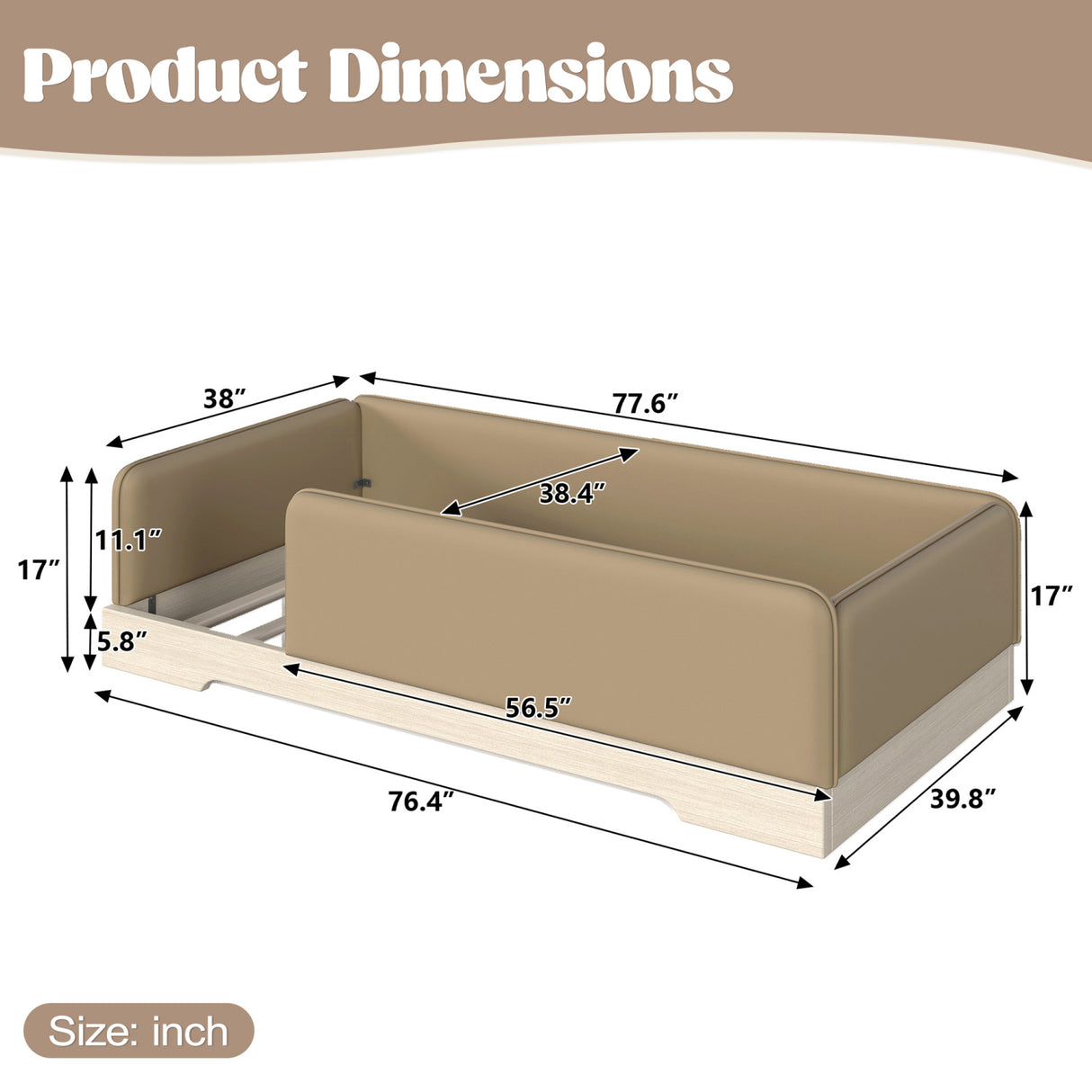 Brown Twin Upholstered Montessori Floor Bed Frame | OROA Kids