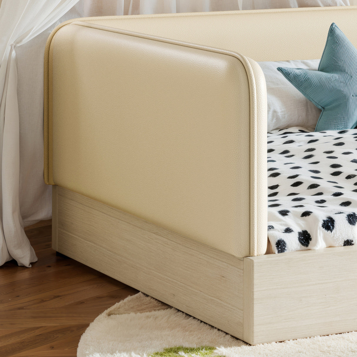 Twin Size Upholstered Beige Floor Bed | OROA Kids