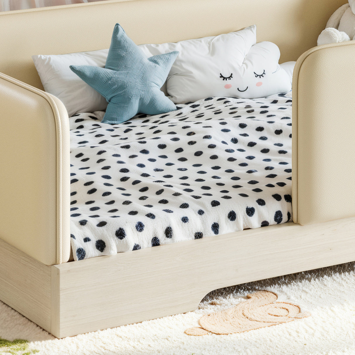 Twin Size Upholstered Beige Floor Bed | OROA Kids