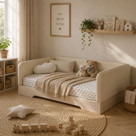 Twin Size Upholstered Beige Floor Bed | OROA Kids