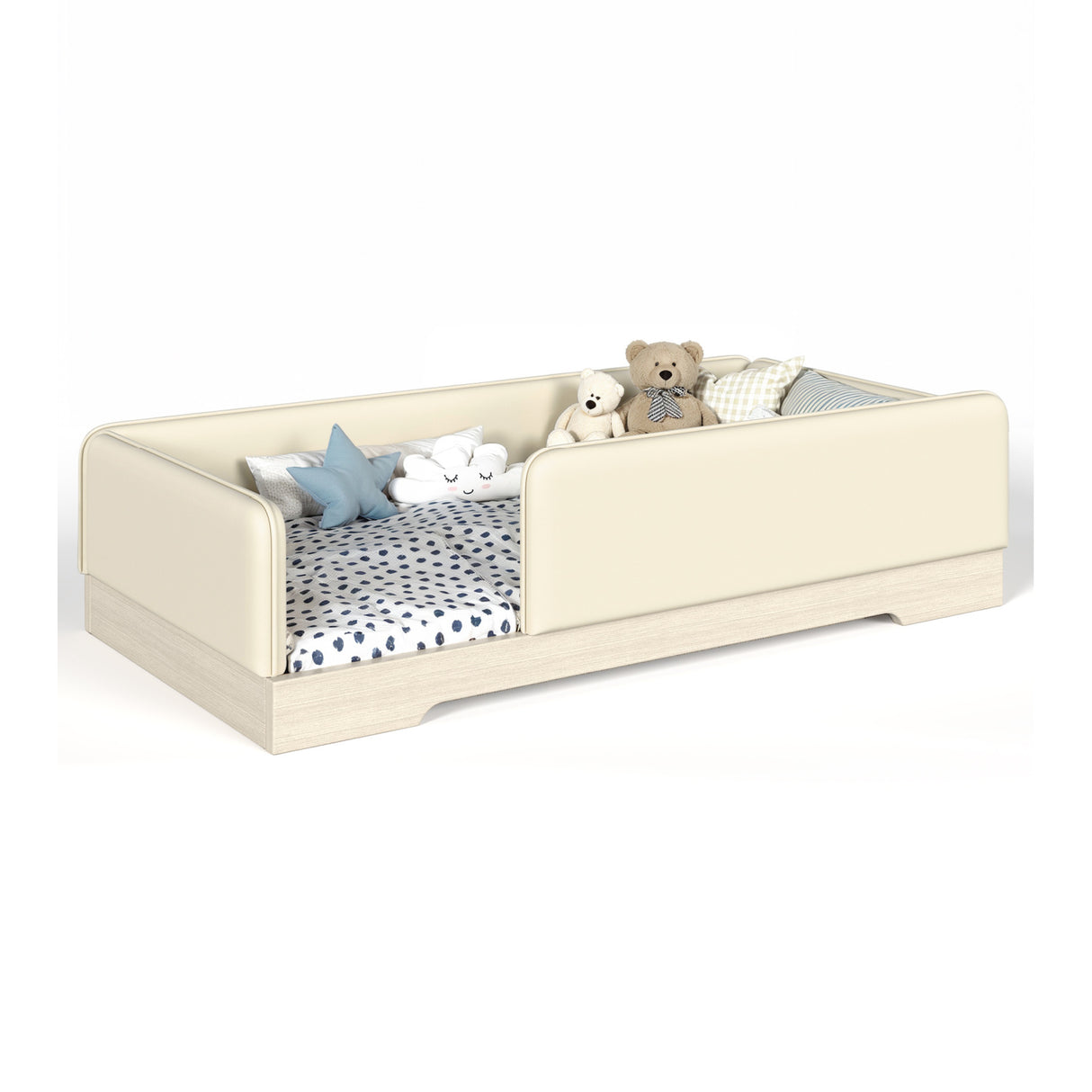 Twin Size Upholstered Beige Floor Bed | OROA Kids