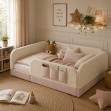 Queen Size Kids Soft Upholstered Beige Floor Bed | OROA Kids