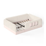 Queen Size Kids Soft Upholstered Beige Floor Bed | OROA Kids