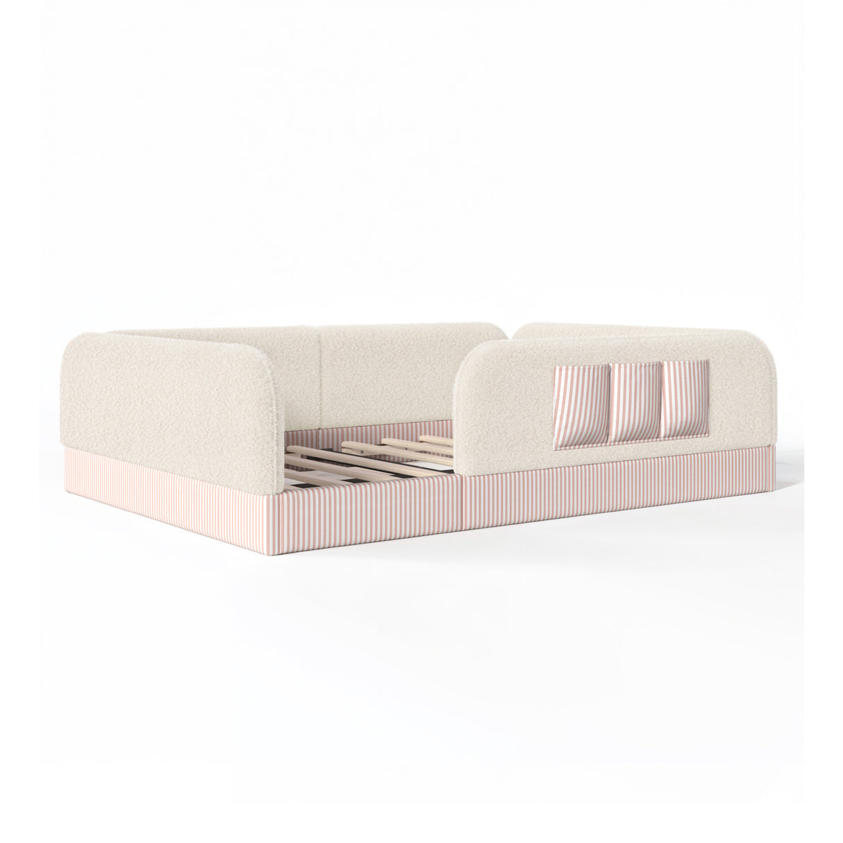 Queen Size Kids Soft Upholstered Beige Floor Bed | OROA Kids