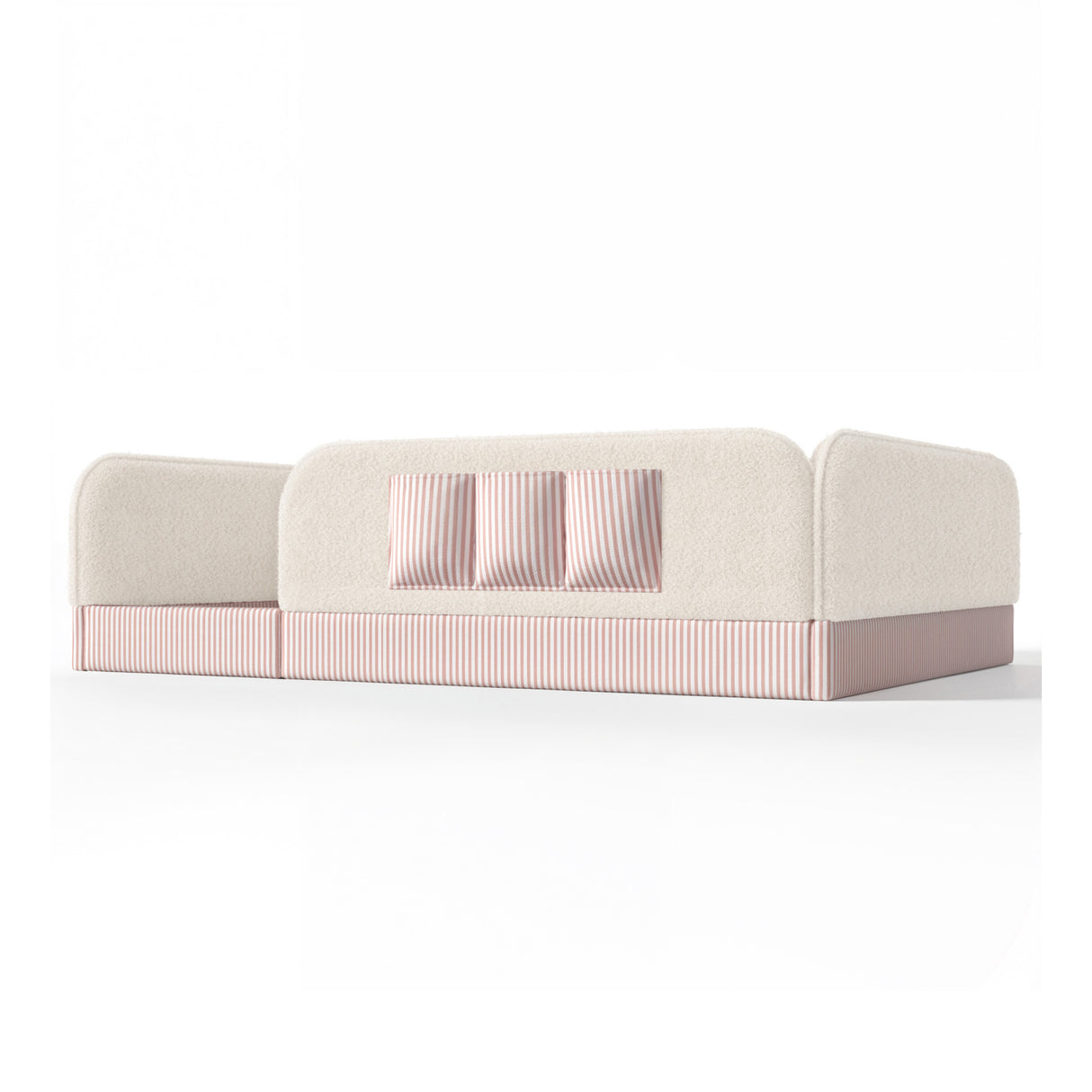 Queen Size Kids Soft Upholstered Beige Floor Bed | OROA Kids