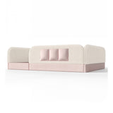 Queen Size Kids Soft Upholstered Beige Floor Bed | OROA Kids