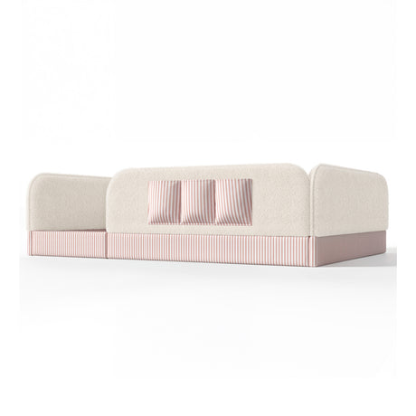 Queen Size Kids Soft Upholstered Beige Floor Bed | OROA Kids