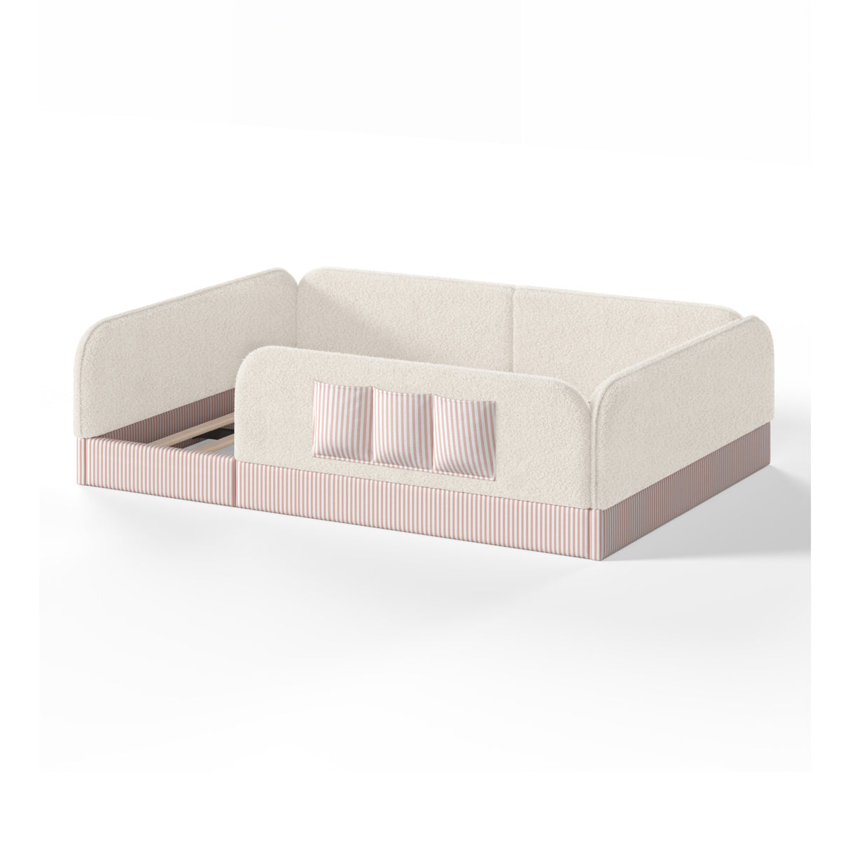 Queen Size Kids Soft Upholstered Beige Floor Bed | OROA Kids