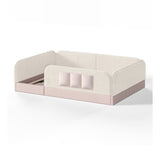 Queen Size Kids Soft Upholstered Beige Floor Bed | OROA Kids