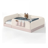 Queen Size Kids Soft Upholstered Beige Floor Bed | OROA Kids