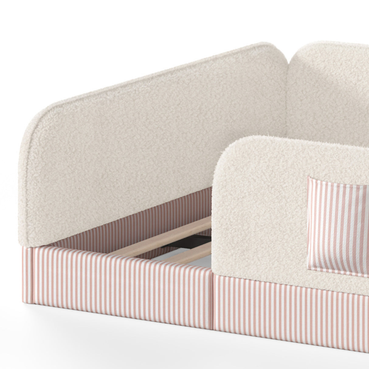 Queen Size Kids Soft Upholstered Beige Floor Bed | OROA Kids
