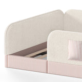 Queen Size Kids Soft Upholstered Beige Floor Bed | OROA Kids