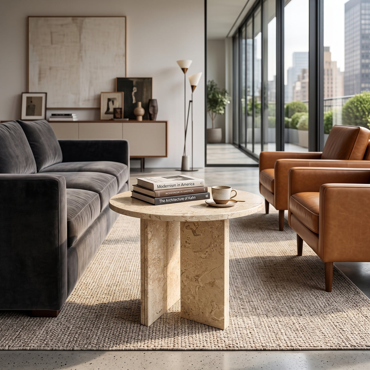 Gold Yellow Beige Natural Marble Coffee Table | OROA