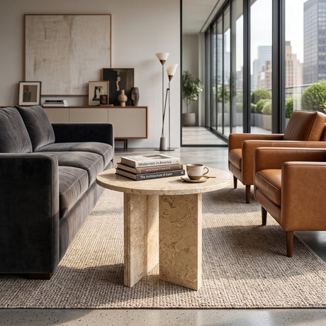 Gold Yellow Beige Natural Marble Coffee Table | OROA