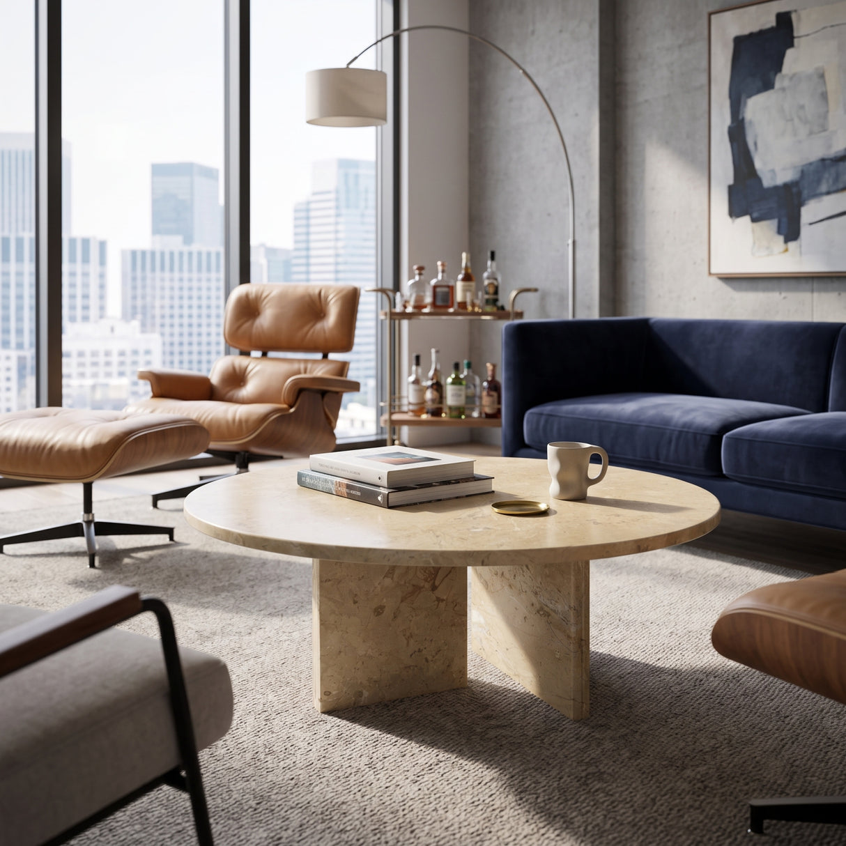Gold Yellow Beige Marble Coffee Table | OROA