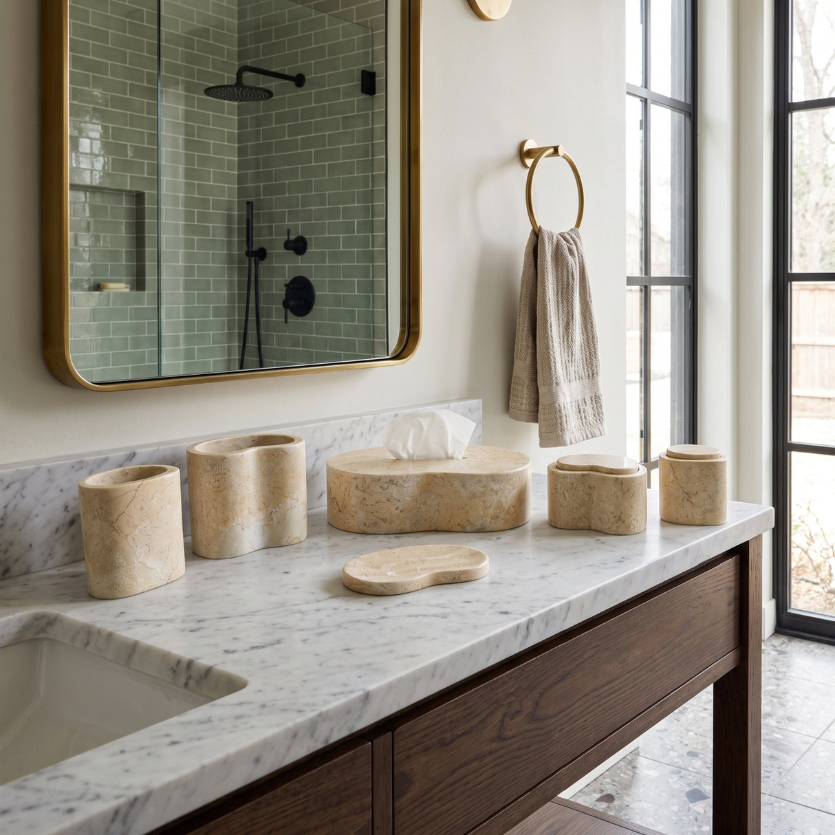 Natural Marble Bathroom Accessories Set (6) | OROA