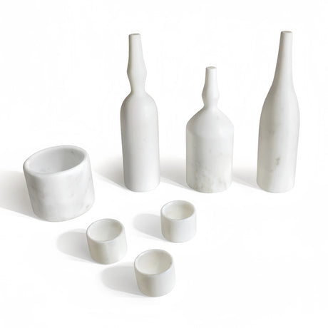 White Natural Marble Living Room Accessories Set (7) | OROA