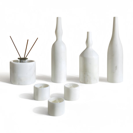 White Natural Marble Living Room Accessories Set (7) | OROA