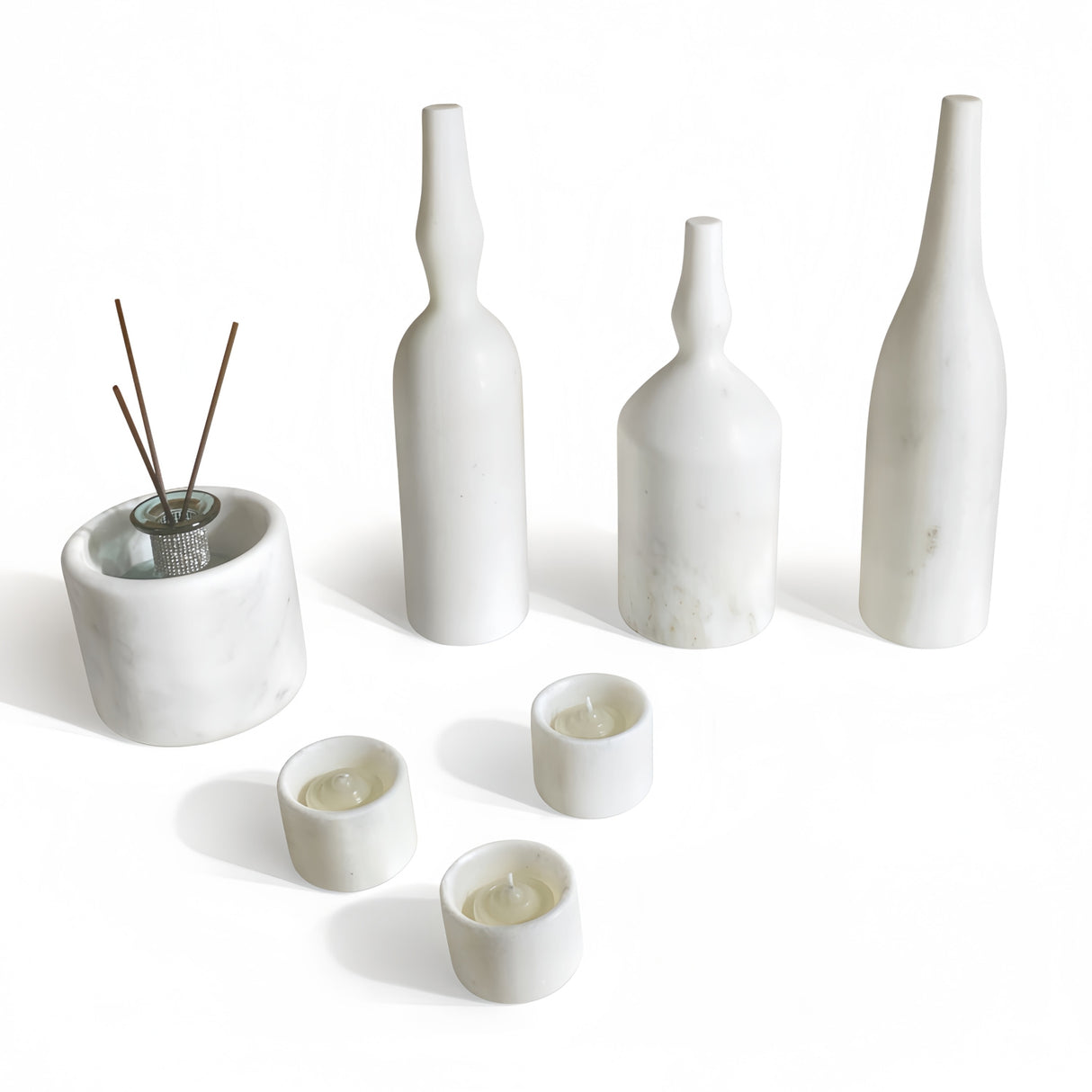 White Natural Marble Living Room Accessories Set (7) | OROA