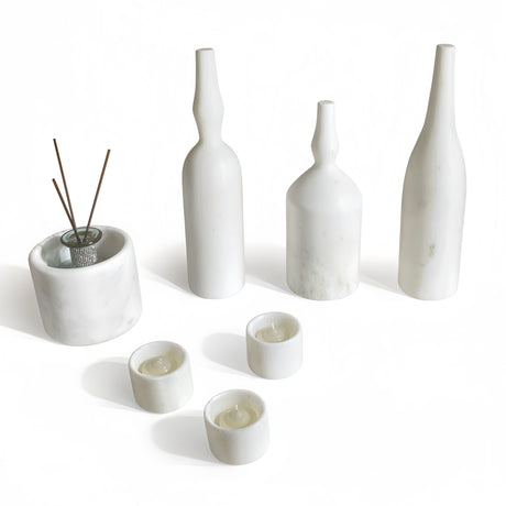 White Natural Marble Living Room Accessories Set (7) | OROA