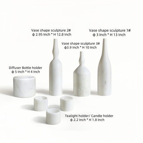 White Natural Marble Living Room Accessories Set (7) | OROA