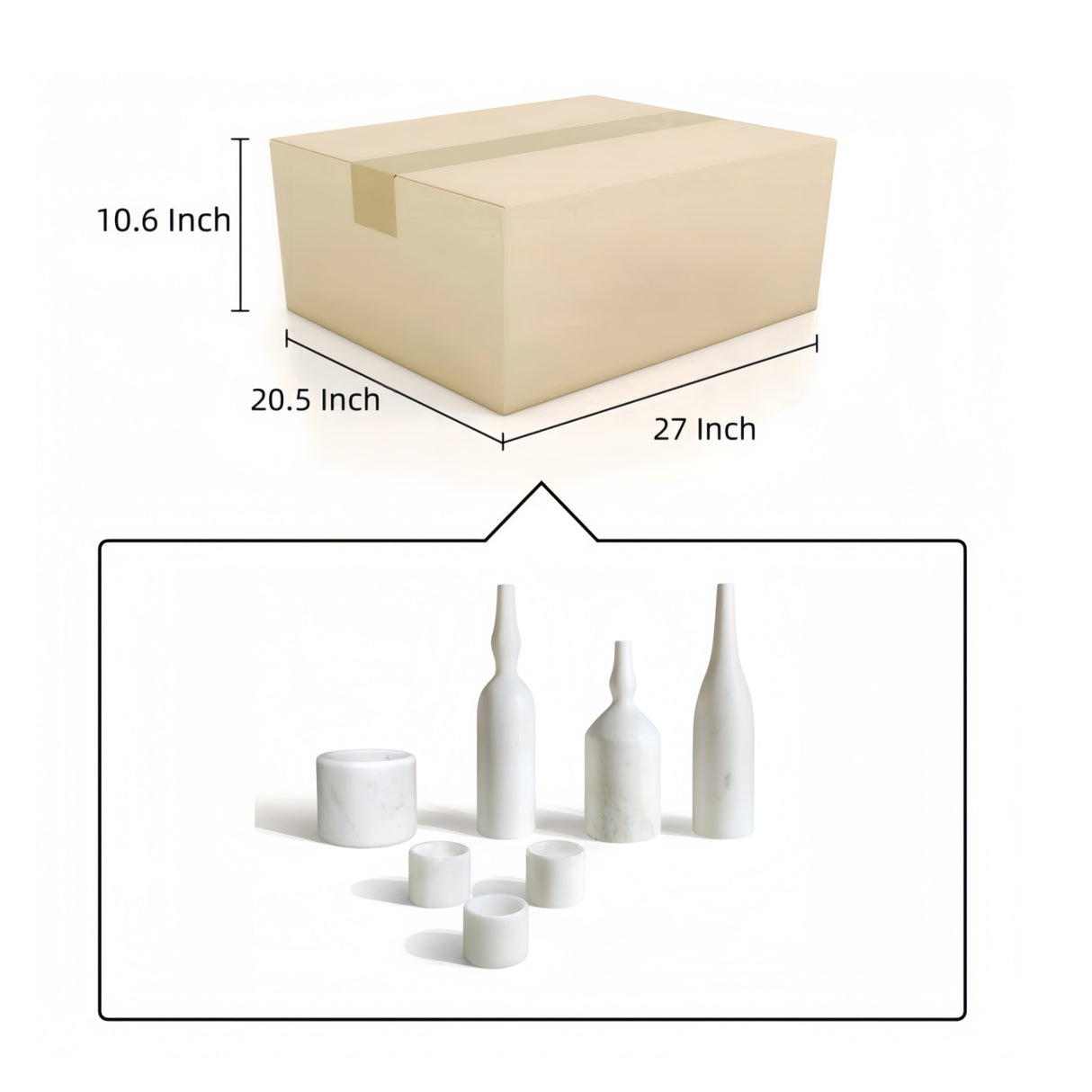 White Natural Marble Living Room Accessories Set (7) | OROA