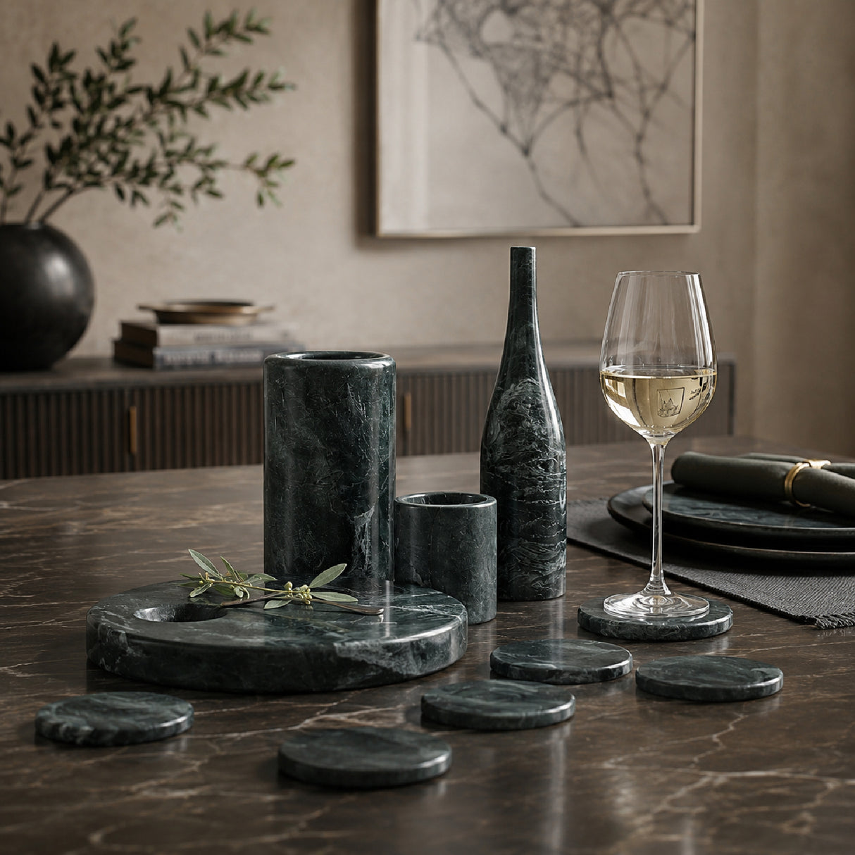 Modern European furniture - Diamond Green Marble Dining Accessories S/10 - www.oroa.com