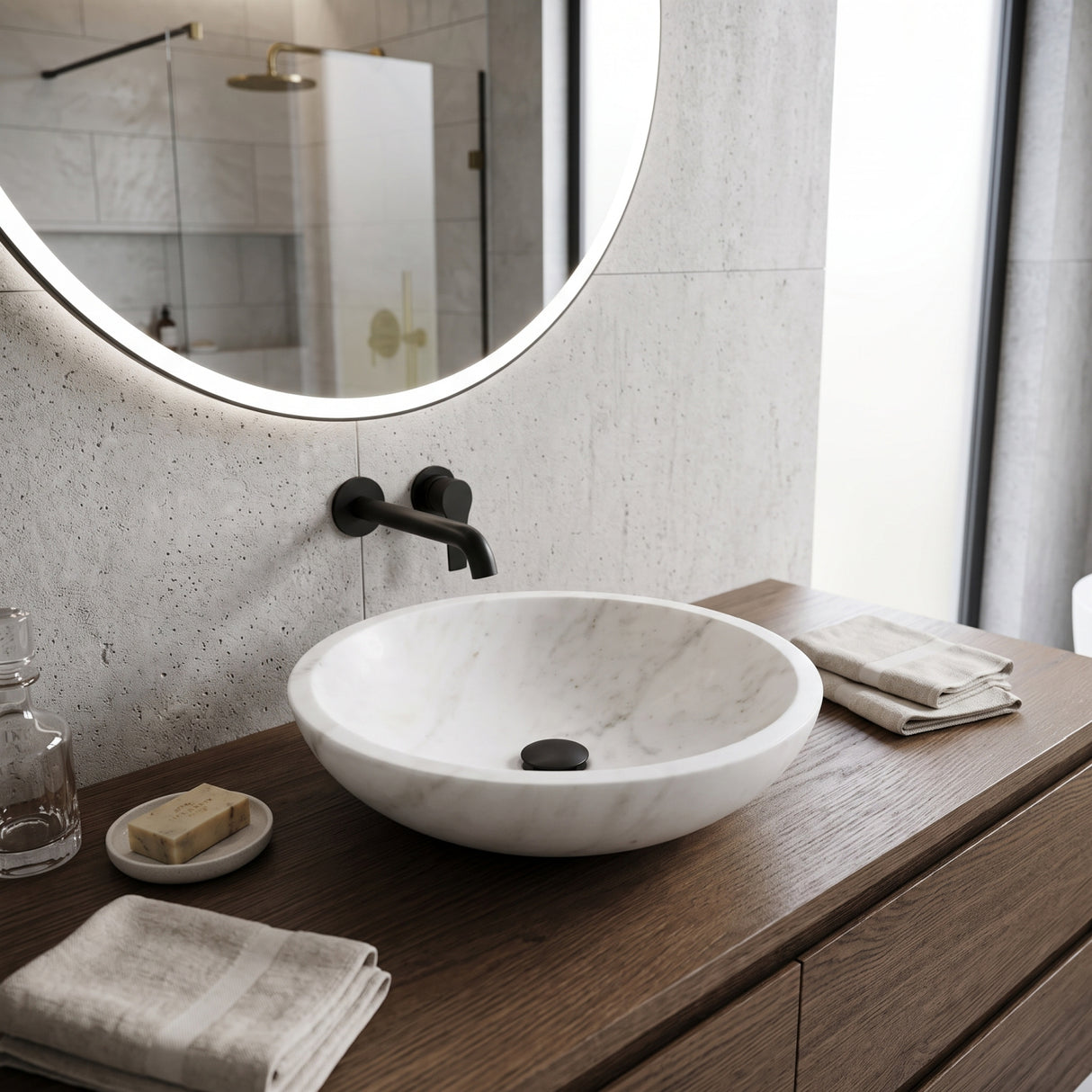White Natural Marble Bathroom Vessel Sink | OROA