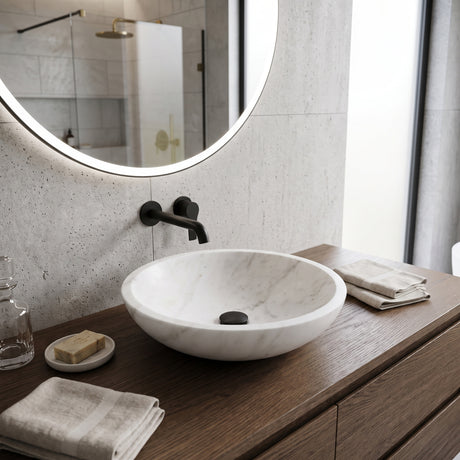 White Natural Marble Bathroom Vessel Sink | OROA